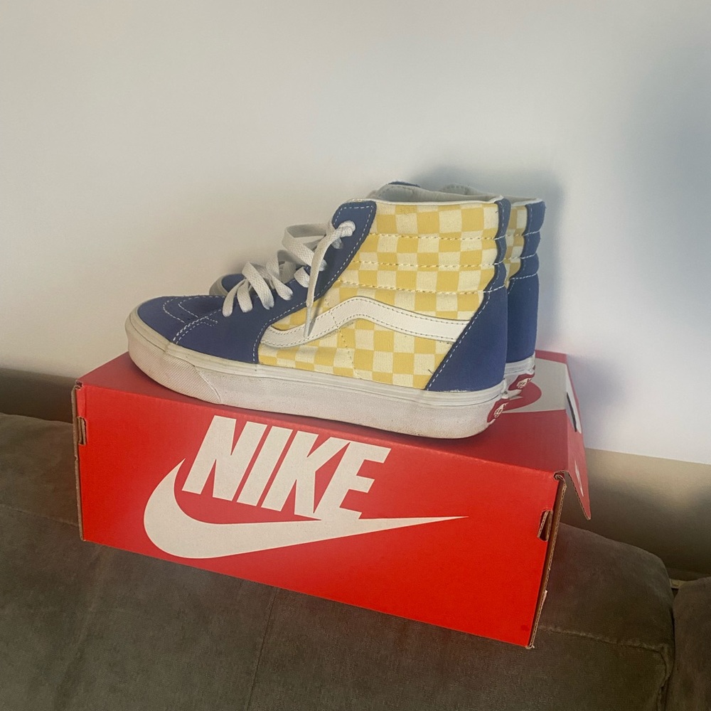 Blue and Yellow High Top Vans